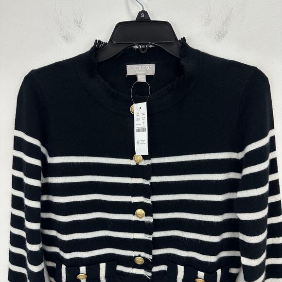 J.Crew Cashmere Fringe Trim Sweater Lady Jacket Striped Preppy Retro Small NWT - Picture 4 of 10